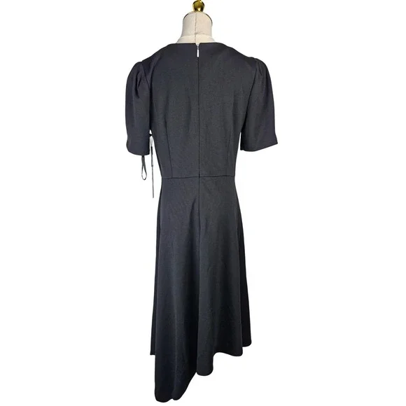 Karl Lagerfeld Paris Dress Womens 8 Black Asymmetrical Hem Puff Sleeve Midi NWT - Picture 4 of 8